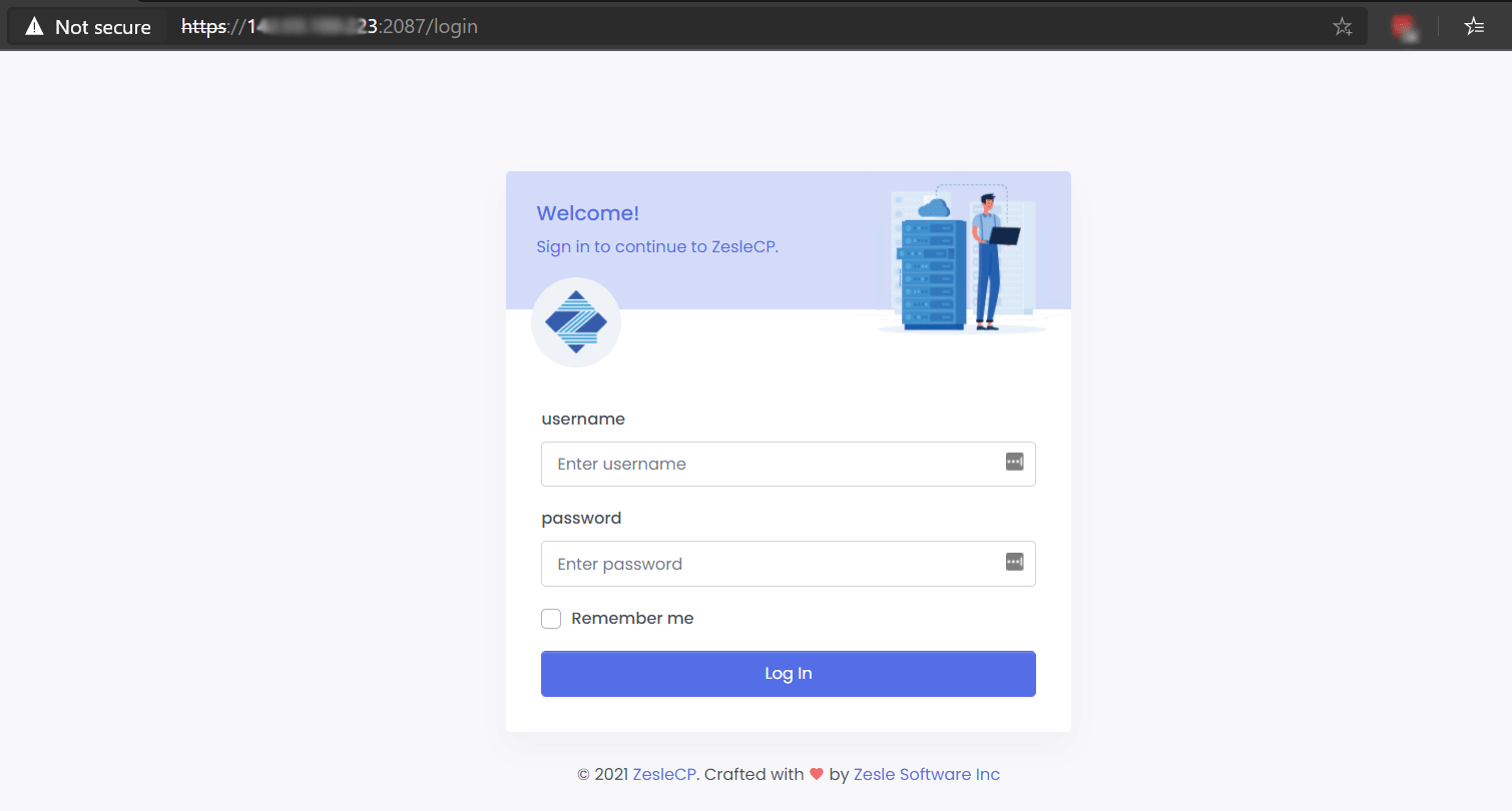 ZesleCP login page