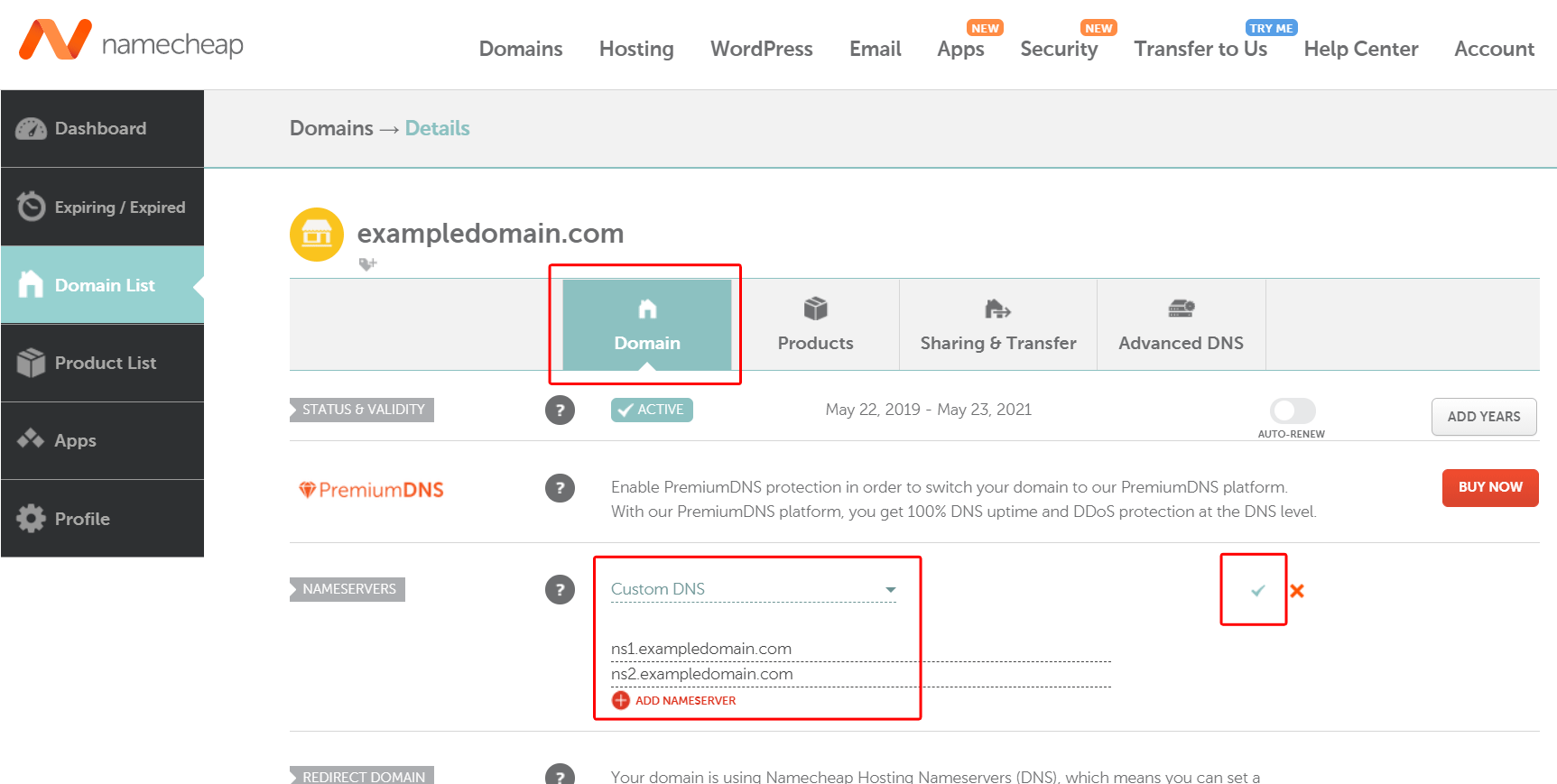 Custom nameservers setup with ZesleCP. Namecheap example step 2